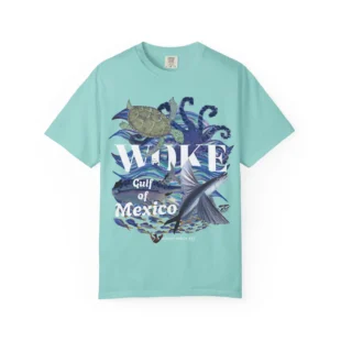 WOKE Gulf of Mexico Sea Life Ocean Art Unisex Tee, Tshirt, Top, Apparel, Shirt – Beach Vacation Summer Gift